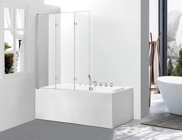 Modern Frameless Pivot Bath Screen – Clear Tempered Glass